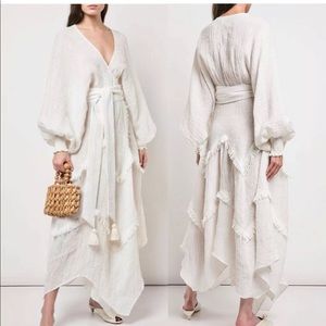 ALEXIS Solid Ivory Linen Europa Wrap Dress